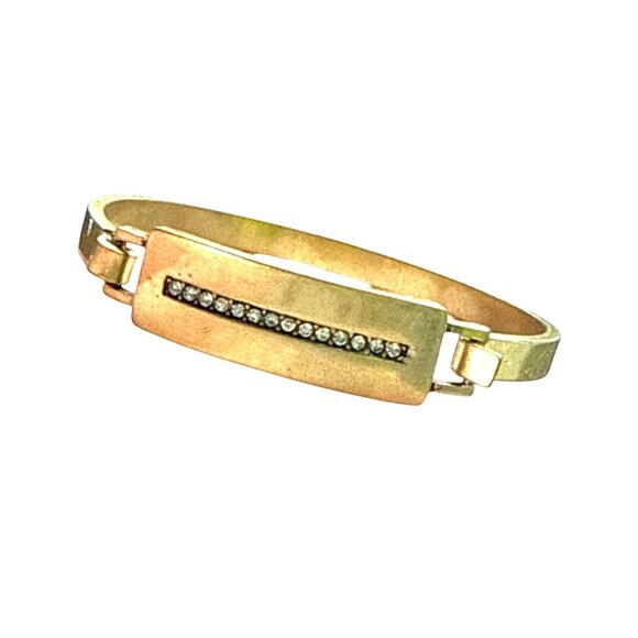 J. Crew Gold Tone Hinged Bangle Bracelet with Rhinestone Bar Accent - Picture 2 of 8